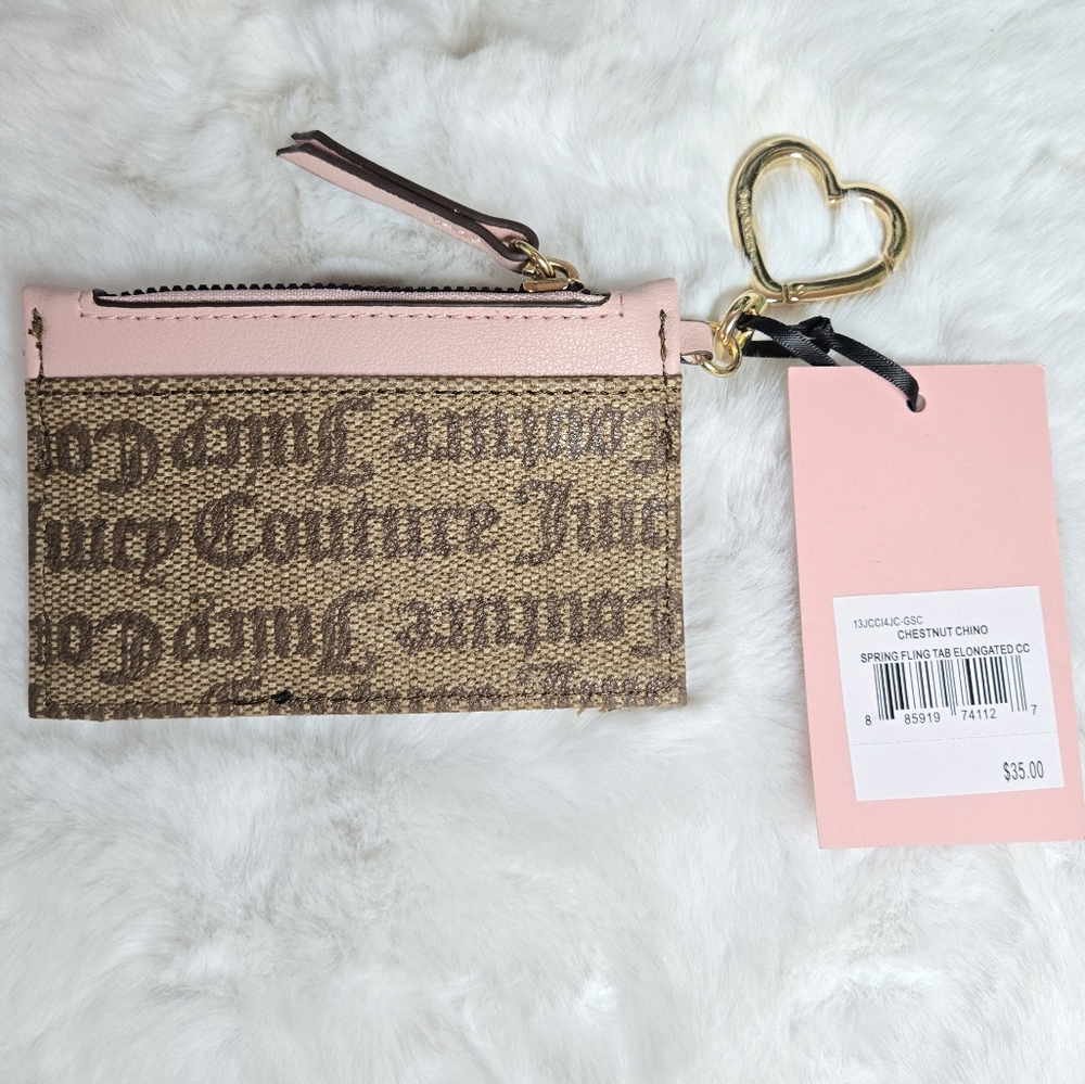 Juicy Couture ~ Chestnut Chino Spring Fling ID Card Case Wallet Brown & Pink NWT - Picture 4 of 6